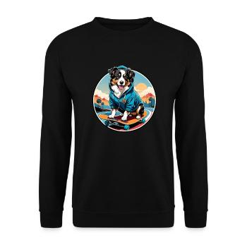 Australian Shepherd Dog Skateboarding in a Hoodie - Unisex Sweatshirt - black - Front - Alina (178cm) & Michal (187cm)