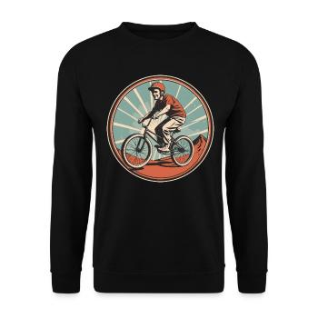BMX Fahrer im 50er Jahre Vintage Grafikstil - Unisex Pullover - Schwarz - Vorne - Alina (178cm) & Michal (187cm)