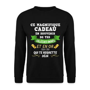 Departure Colleague Man or Woman Souvenir Office - Unisex Sweatshirt - black - Front - Alina (178cm) & Michal (187cm)