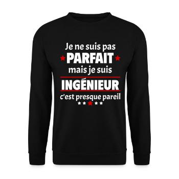 Pas parfait mais ingénieur, fête des pères, noël - Sweat-shirt Unisexe - noir - Devant - Alina (178cm) & Michal (187cm)