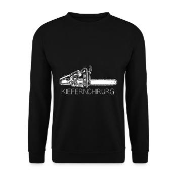 Kiefernchirurg Kettensäge Holzfäller Waldarbeiter - Unisex Pullover - Schwarz - Vorne - Alina (178cm) & Michal (187cm)