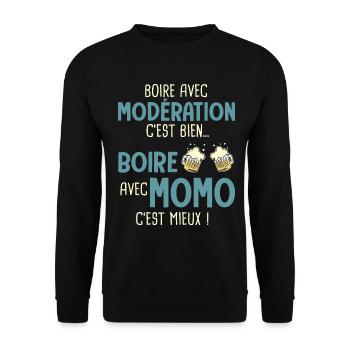 maurice modération boire avec momo c'est mieux - Sweat-shirt Unisexe - noir - Devant - Alina (178cm) & Michal (187cm)
