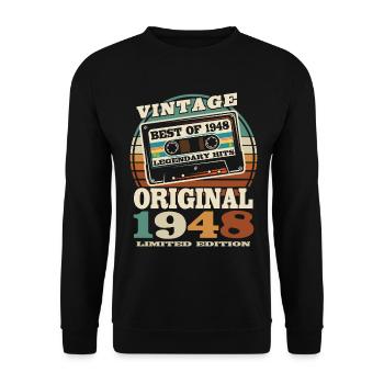 75 Jahre alt - Geburtstag 1948 - 1948 geboren - Unisex Pullover - Schwarz - Vorne - Alina (178cm) & Michal (187cm)