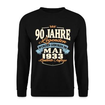 Geburtstag Mai 1933 Mai 1933 geboren 90 Jahre alt - Unisex Pullover - Schwarz - Vorne - Alina (178cm) & Michal (187cm)