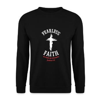 Angstfreier Glaube Sei Stark und Mutig Josua 1,9 - Unisex Pullover - Schwarz - Vorne - Alina (178cm) & Michal (187cm)