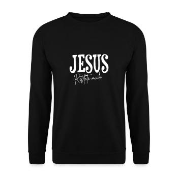 Jesus rettet mich Christliche Geschenke Geburtstag - Unisex Pullover - Schwarz - Vorne - Alina (178cm) & Michal (187cm)