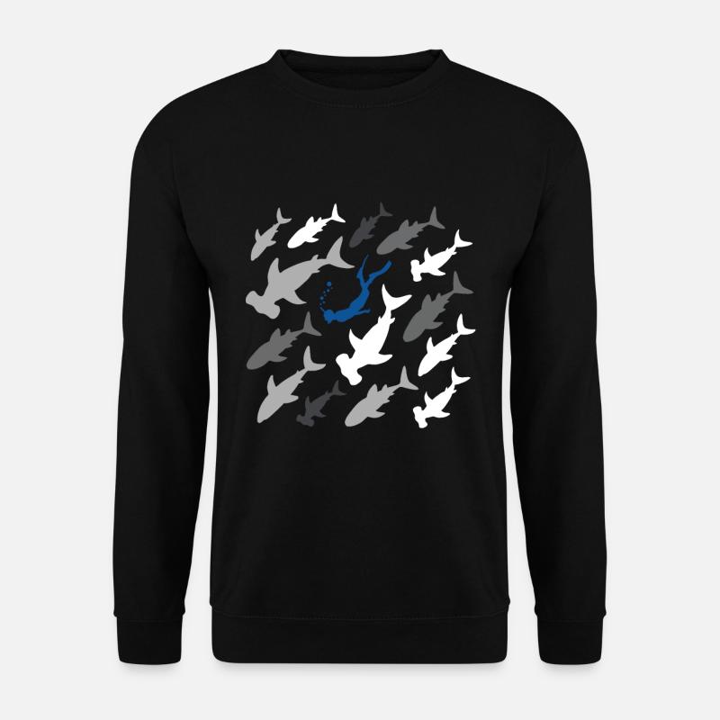 Haie mit Taucher Apnoetauchen Freitauchen Geschenk - Unisex Pullover - Schwarz