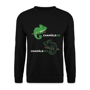 Chamäleon Chamäleoff lustiger Spruch Amphibien - Unisex Pullover - Schwarz - Vorne - Alina (178cm) & Michal (187cm)