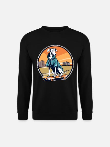 Cooler Whippet auf einem Skateboard mit Kapuzenpulli - Unisex Pullover - Schwarz