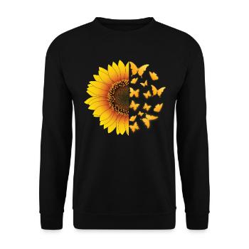 Halb Schmetterling Halb Sonnenblume Naturliebhaber - Unisex Pullover - Schwarz - Vorne - Alina (178cm) & Michal (187cm)