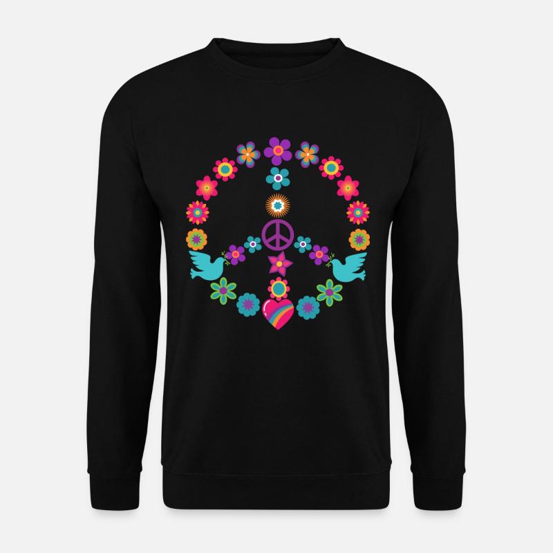Flower Power Peacezeichen Hippie Friedensbewegung - Unisex Pullover - Schwarz