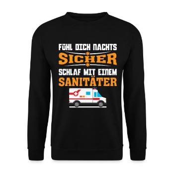 Sanitäter Spruch - Unisex Pullover - Schwarz - Vorne - Alina (178cm) & Michal (187cm)