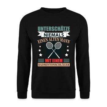 Badminton Rentner Geschenk Lustig Herren Spruch - Unisex Pullover - Schwarz - Vorne - Alina (178cm) & Michal (187cm)