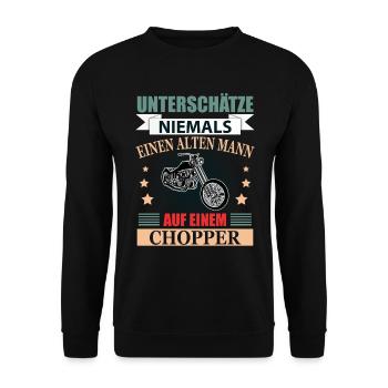 Chopper Rentner Geschenk Lustig Herren Spruch - Unisex Pullover - Schwarz - Vorne - Alina (178cm) & Michal (187cm)