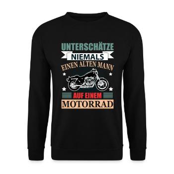 Motorrad Rentner Geschenk Lustig Herren Spruch - Unisex Pullover - Schwarz - Vorne - Alina (178cm) & Michal (187cm)