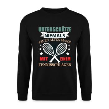 Tennis Rentner Geschenk Lustig Herren Spruch - Unisex Pullover - Schwarz - Vorne - Alina (178cm) & Michal (187cm)