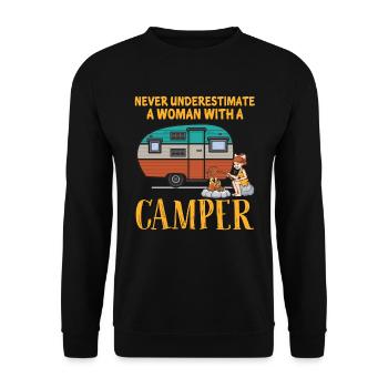 Never Underestimate A Woman With A Camper Funny - Unisex Sweatshirt - black - Front - Alina (178cm) & Michal (187cm)