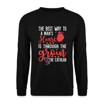 Best Way To A Man's Heart Is Through The Groin - Unisex Pullover - Schwarz - Vorne - Alina (178cm) & Michal (187cm)