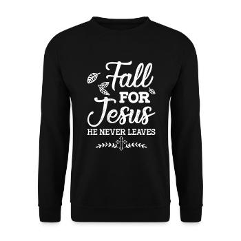 Tomber pour Jésus, il ne quitte jamais l'amour d'automne chrétien - Sweat-shirt Unisexe - noir - Devant - Alina (178cm) & Michal (187cm)