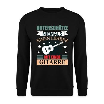 Lehrer mit Gitarre Geschenk für Lehrer Herren - Unisex Pullover - Schwarz - Vorne - Alina (178cm) & Michal (187cm)