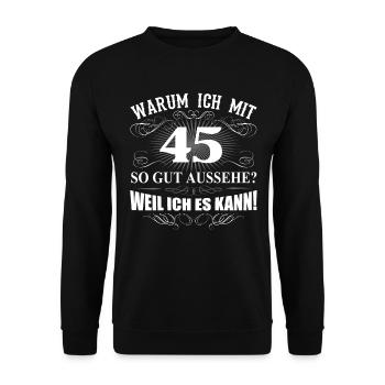 45. Geburtstag Mann Frau 45 Jahre Geschenk - Unisex Pullover - Schwarz - Vorne - Alina (178cm) & Michal (187cm)