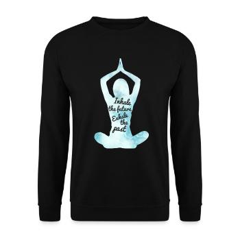 Yoga Pose Inhale Exhale Spruch Geschenkidee - Unisex Pullover - Schwarz - Vorne - Alina (178cm) & Michal (187cm)