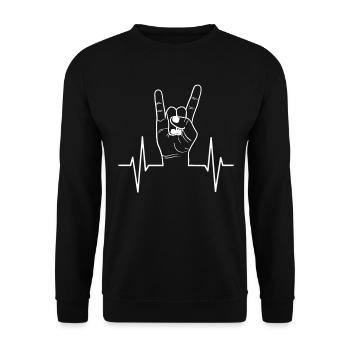 Rock hand sign pulse heartbeat line gift - Unisex Sweatshirt - black - Front - Alina (178cm) & Michal (187cm)