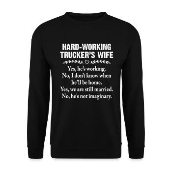 Hard Working Trucker's Wife Yes He's Working - Unisex Pullover - Schwarz - Vorne - Alina (178cm) & Michal (187cm)