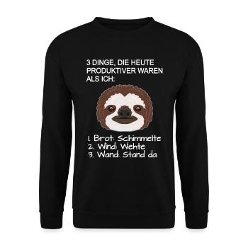 Faultier Produktiv Spruch Lustig Geschenk - Unisex Pullover - Schwarz - Vorne - Alina (178cm) & Michal (187cm)