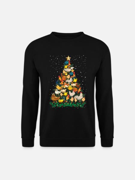 Christmas Chickens Pine Tree Funny Chicken T Shirt - Unisex Sweatshirt - black