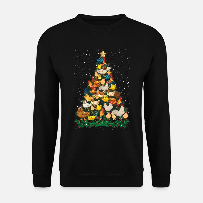 Christmas Chickens Pine Tree Funny Chicken T Shirt - Unisex Sweatshirt - black