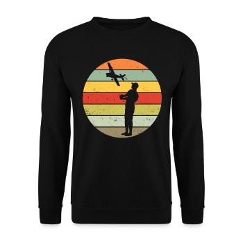 Modellflug Modellbauer Flugzeug Retro Geschenk - Unisex Pullover - Schwarz - Vorne - Alina (178cm) & Michal (187cm)