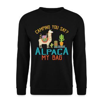 Camping You Say Alpaca My Bag Funny Llama Shirt - Sweat-shirt Unisexe - noir - Devant - Alina (178cm) & Michal (187cm)