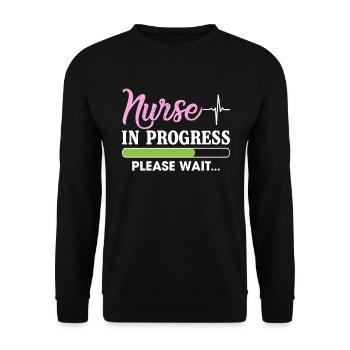 Nurse In Progress Please Wait Funny T Shirt - Unisex Pullover - Schwarz - Vorne - Alina (178cm) & Michal (187cm)