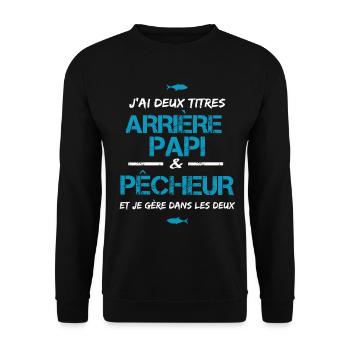 Arrière grand père papi papy pêcheur cadeau - Sweat-shirt Unisexe - noir - Devant - Alina (178cm) & Michal (187cm)