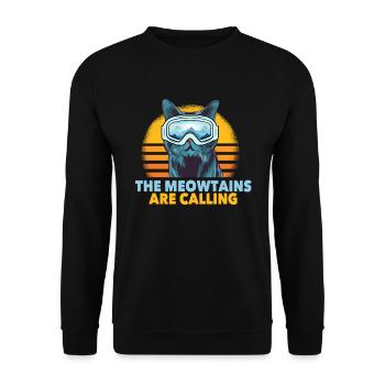 Ski Katze T-Shirt Katzen Geschenk Berge - Unisex Pullover - Schwarz - Vorne - Alina (178cm) & Michal (187cm)