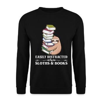 T-shirt facilement distrait par les paresseux et les livres - Sweat-shirt Unisexe - noir - Devant - Alina (178cm) & Michal (187cm)
