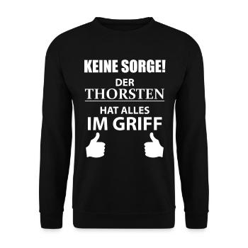 Thorsten Vorname Geschenk Cooler Spruch Namenstag - Unisex Pullover - Schwarz - Vorne - Alina (178cm) & Michal (187cm)