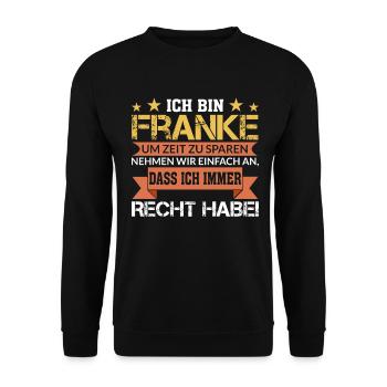 Franke Franken Fränkisch Spruch Geschenk - Unisex Pullover - Schwarz - Vorne - Alina (178cm) & Michal (187cm)