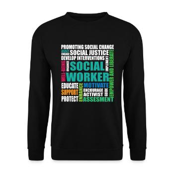 Sozialarbeiter Spruch - Unisex Pullover - Schwarz - Vorne - Alina (178cm) & Michal (187cm)
