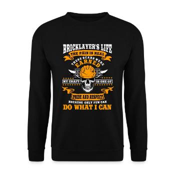Maurer Spruch Geschenk - Unisex Pullover - Schwarz - Vorne - Alina (178cm) & Michal (187cm)