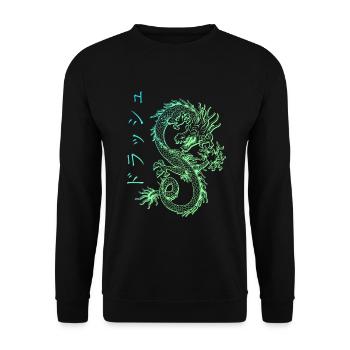 Japanischer Drache Kanji Streetwear Dragon E-Boy - Unisex Pullover - Schwarz - Vorne - Alina (178cm) & Michal (187cm)