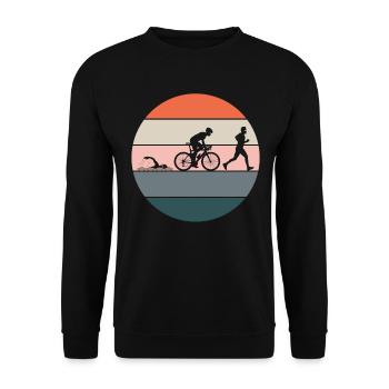 Triathlon Ausdauersport Mehrkampf Retro Geschenk - Unisex Pullover - Schwarz - Vorne - Alina (178cm) & Michal (187cm)