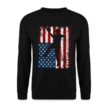 Handballer Handball Herren Geschenk USA Flagge - Unisex Pullover - Schwarz - Vorne - Alina (178cm) & Michal (187cm)