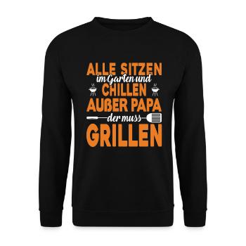 Grillen Grill Spruch Geschenkidee - Unisex Pullover - Schwarz - Vorne - Alina (178cm) & Michal (187cm)