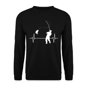 Angler With Fishing Rod Fisherman Heartbeat Gift - Unisex Sweatshirt - black - Front - Alina (178cm) & Michal (187cm)