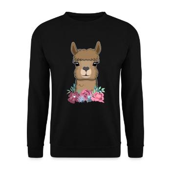 Lama Alpaka Geschenk Niedliche Zoo Tiere Blumen - Unisex Pullover - Schwarz - Vorne - Alina (178cm) & Michal (187cm)