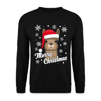 Lama Alpaka Weihnachten Tiere Geschenk Idee - Unisex Pullover - Schwarz - Vorne - Alina (178cm) & Michal (187cm)