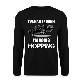 Lowrider Jumpcar Auto Lustiger Spruch Geschenk - Unisex Pullover - Schwarz - Vorne - Alina (178cm) & Michal (187cm)