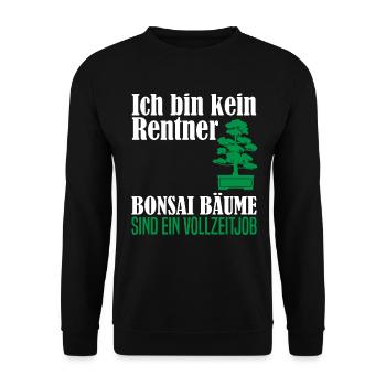Rentner Ruhestand Bonsai Baum Spruch Geschenk - Unisex Pullover - Schwarz - Vorne - Alina (178cm) & Michal (187cm)